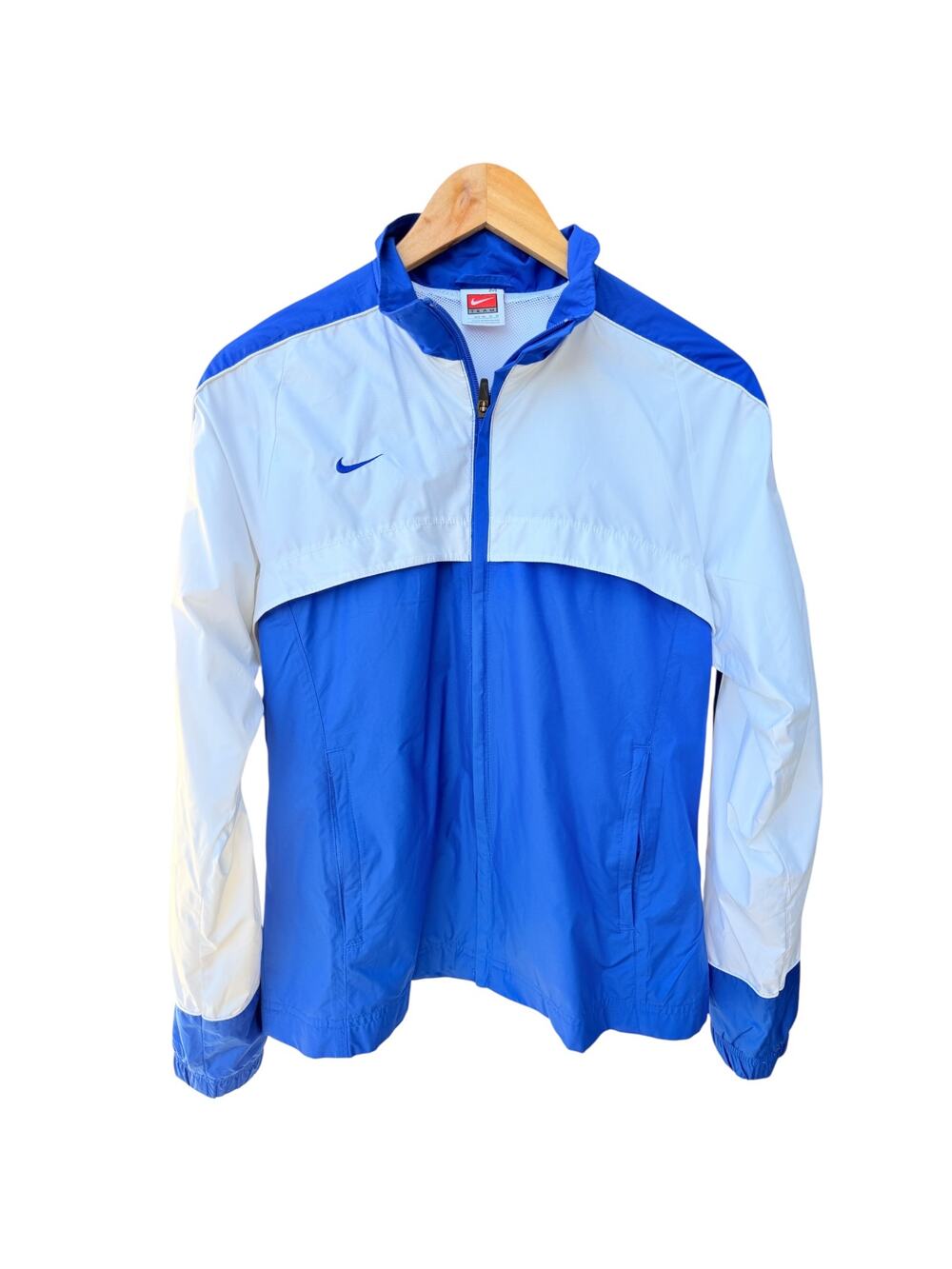 Nike Team Windbreaker Jacket Womens Medium Blue White Full Zip Lightweight